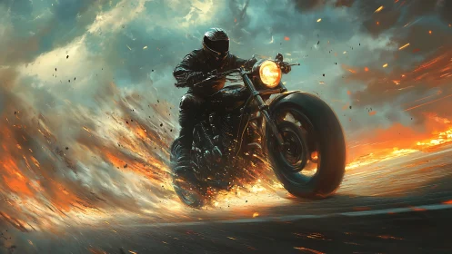 Firetrail rider carving molten thunder through the storm.