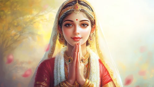 Elegant Indian Woman in Traditional Attire, Digital Art Portrait.