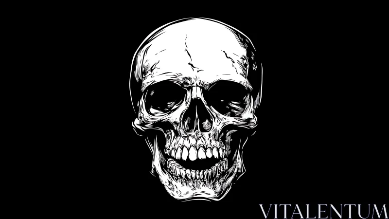 Frontal human skull illustration on uniform black background.