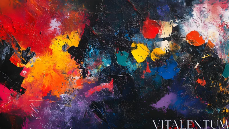 Vivid Abstract Expressionist Painting with Bold Color Bursts.