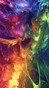 Multicolor fluid fractal forms in vertical digital field.