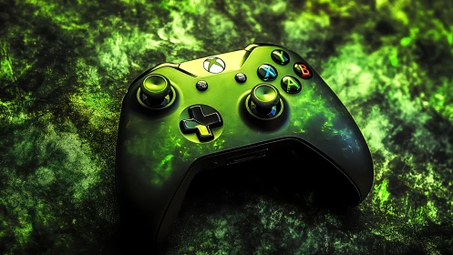Xbox Controller with Luminescent Green Effects.