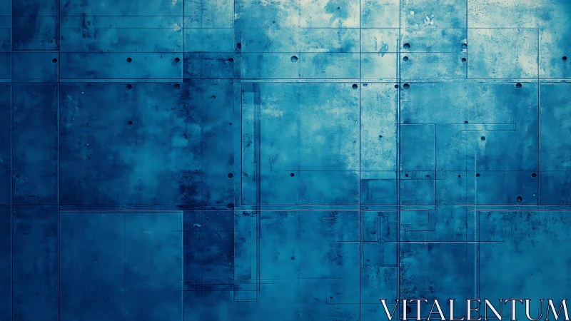Abstract blue geometric wall with grunge texture, digital art style.