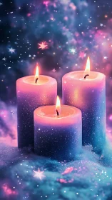 Starlit spell candles humming in a dreamy nebula hush.