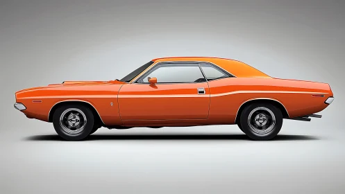 Orange classic muscle car in clean side profile view.