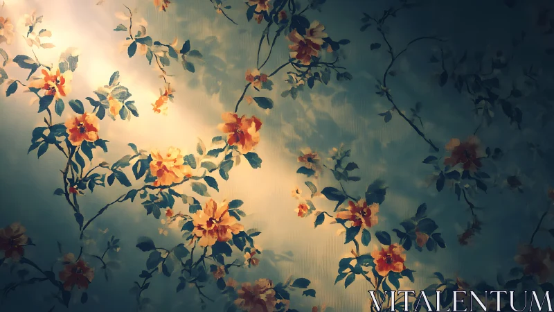 Luminous floral composition rendered with atmospheric diffusion and warm chromatic gradation