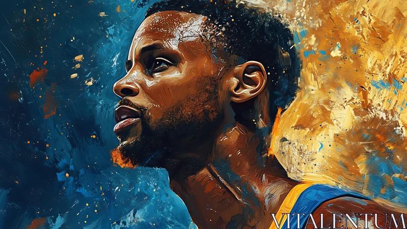 Dynamic basketball portrait merges expressive blue and gold