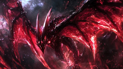 Crimson void dragon erupts through cosmic darkness. Period.