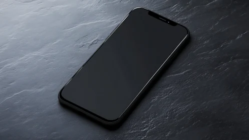 Black Smartphone on Dark Slate Surface.
