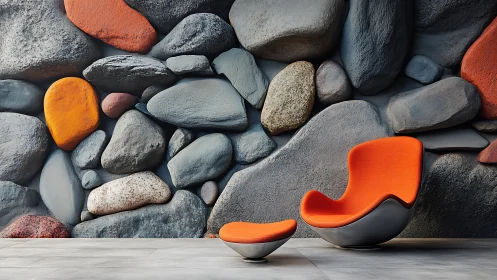 Contemporary Sculptural Furniture Against Naturalistic Stone Surface Backdrop