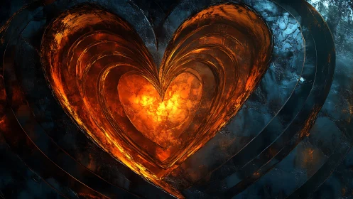 Incandescent Heart Form: Layered Geometric Abstraction.
