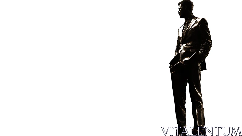 Silhouetted male figure in suit on isolated white background.