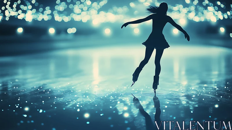 Midnight skater tracing sparks across a mirrored rink.