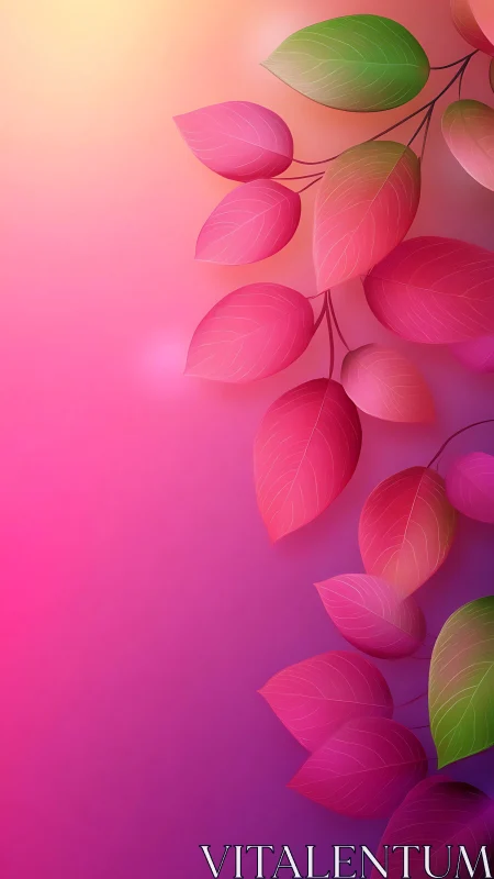 Gradient botanical leaf cascade with luminous color blending.