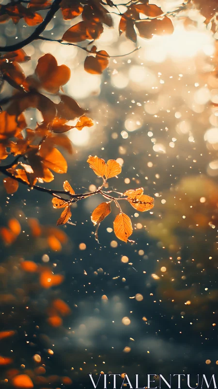 Backlit autumn foliage with atmospheric bokeh composition.