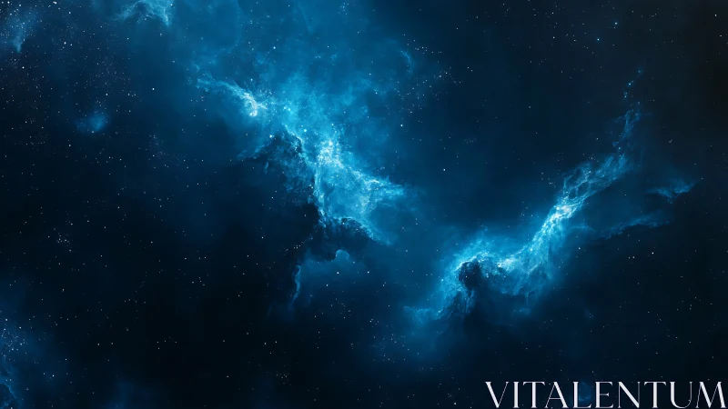 Nebula wings in deep blue interstellar voidscape design.