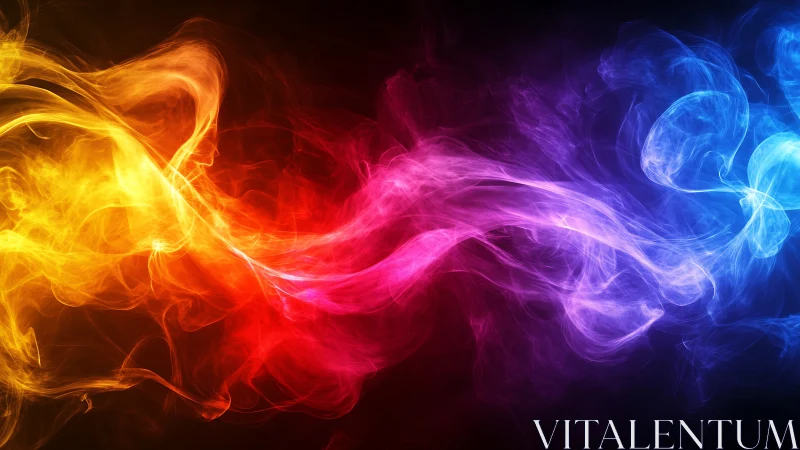 Colorful neon smoke streams weave across a dark abstract void