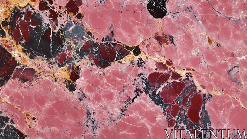 Elegant pink and black marble texture with golden veins, modern style.