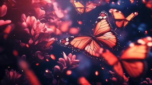 Luminous monarch swarm in chromatic depth-of-field bloom.