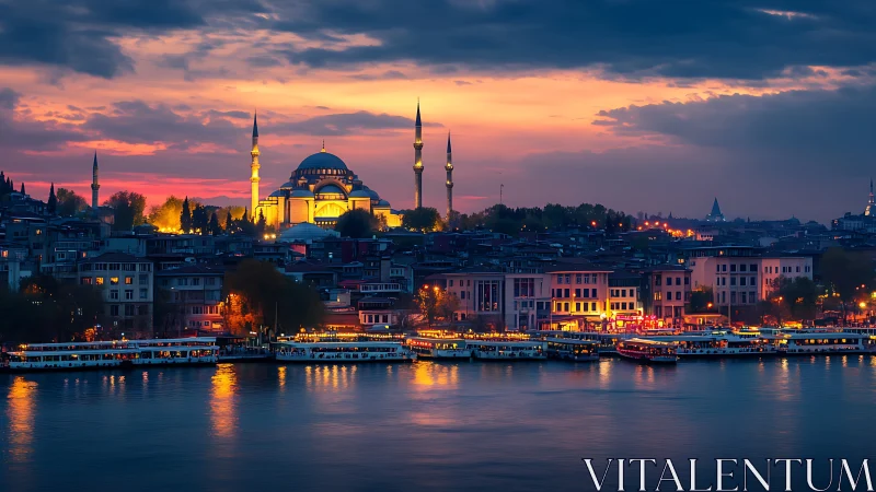Domes ignite twilight while Istanbul’s waterfront quietly glows