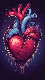 Anatomical Heart Glowing in Neon Digital Art Style