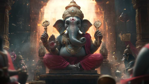Deity rendered in ornate temple with cinematic digital realism