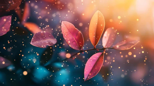 Glowing autumn leaves shimmer in dreamy evening light