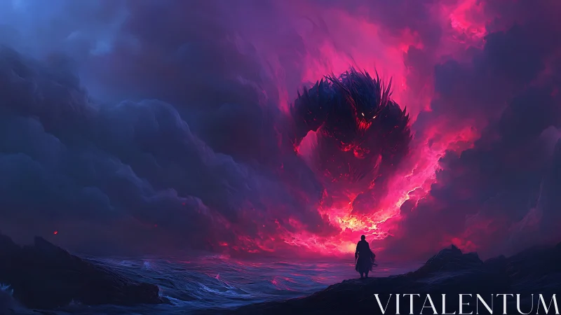 Stormborn demon ignites a cosmic sea of violet fire.