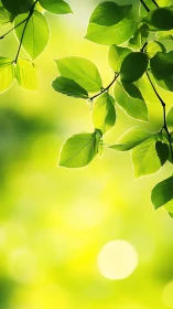 Backlit spring foliage with shallow depth of field bokeh