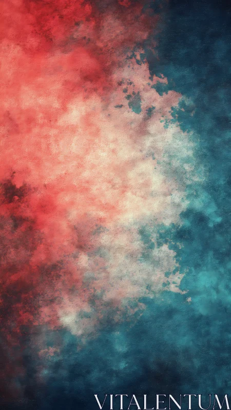 Textured red and teal color field forms a central blend