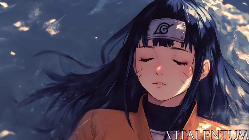 Serene anime portrait with immersive water-surface lighting study.