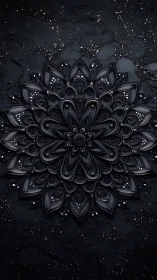Black mandala relief explodes over textured midnight field.