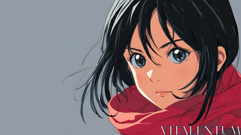 Profile portrait shows anime girl in red scarf on grey background