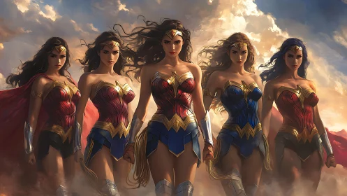 Five Powerful Wonder Woman Warriors in Dramatic Digital Art.