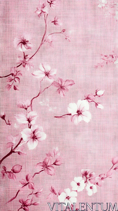 Soft pink blossoms drifting across a gentle linen sky.