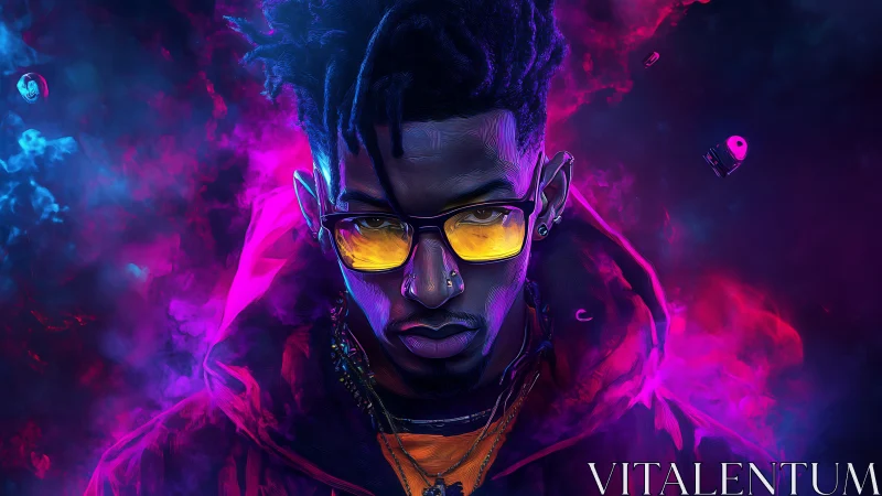 Neon-soaked portrait glows with bold futuristic street style