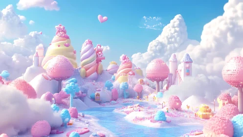 Candy Cloud Castle: Whimsical 3D Fantasy Landscape.
