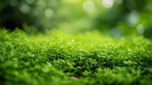 Close-up view isolates low-growing green ground vegetation
