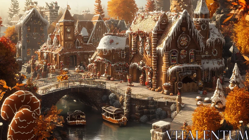 Sugared rooftops gossip above the gingerbread canal village