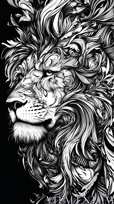 Flowing lion portrait celebrates strength in swirling lines