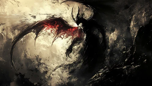 Demonic winged figure emerges from swirling dark void