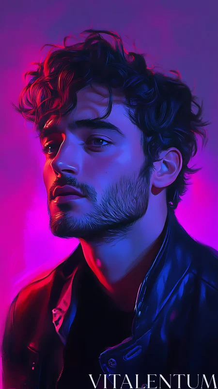 Neon-lit male portrait in cinematic digital painting style.