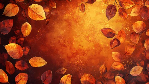 Glowing autumn foliage framing textured amber sky.