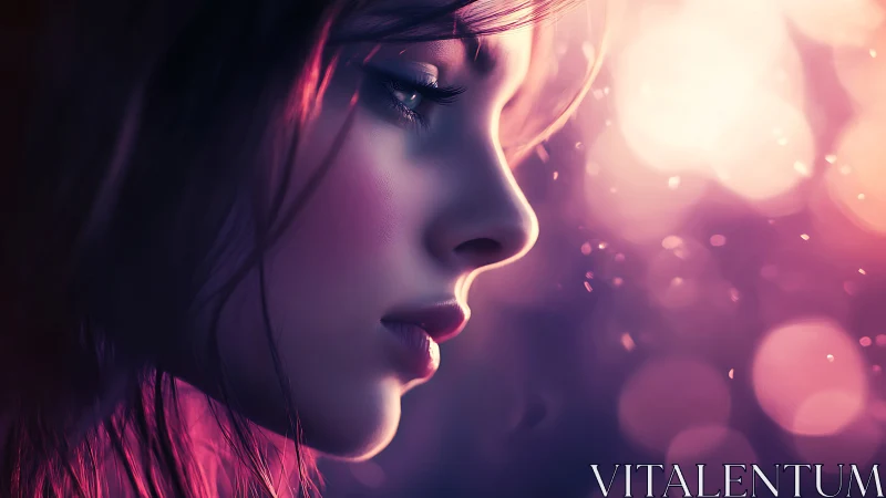 Side-profile digital portrait uses bokeh lighting and soft focus rendering