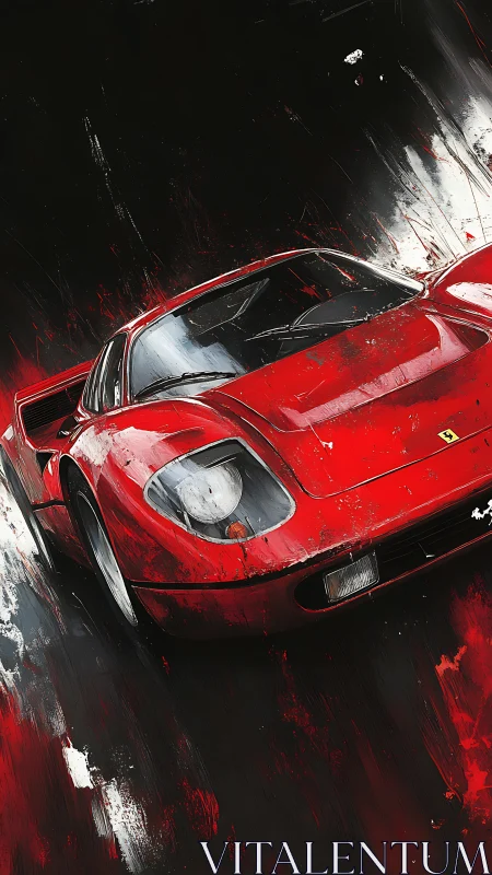 Red classic sports car rendered in dynamic digital art.