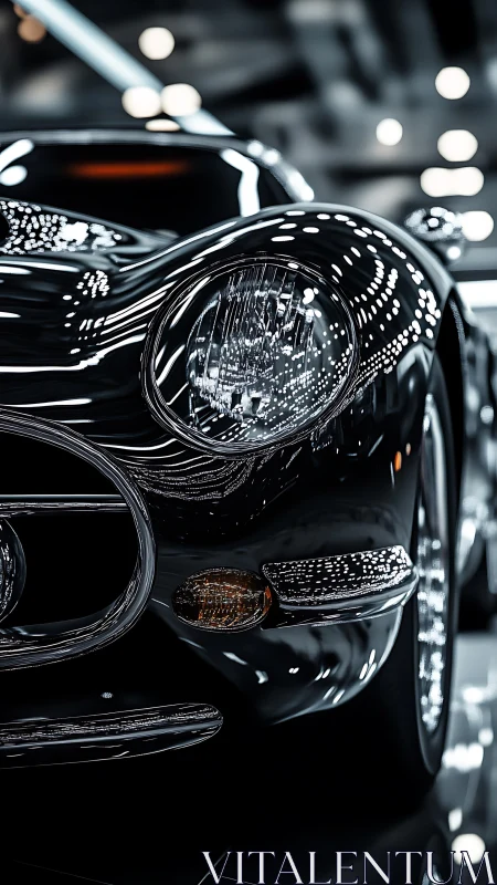 Chrome symphony on a midnight classic car hood. Period.