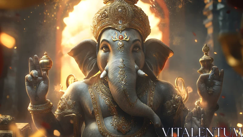 Ornate elephant-headed deity rendered in high-detail 3D lighting.