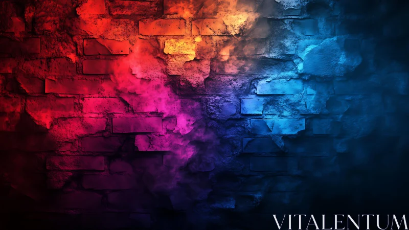 Vibrant Colored Brick Wall with Gradient Neon Lighting Effect.