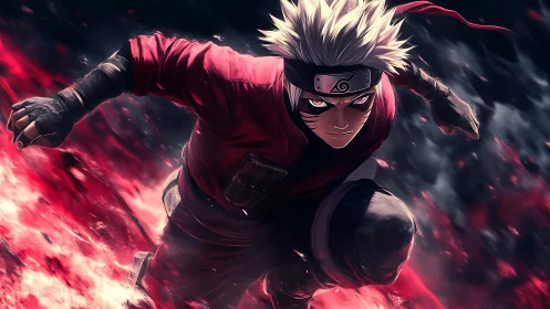 Dynamic anime ninja sprint rendered with high-impact chiaroscuro