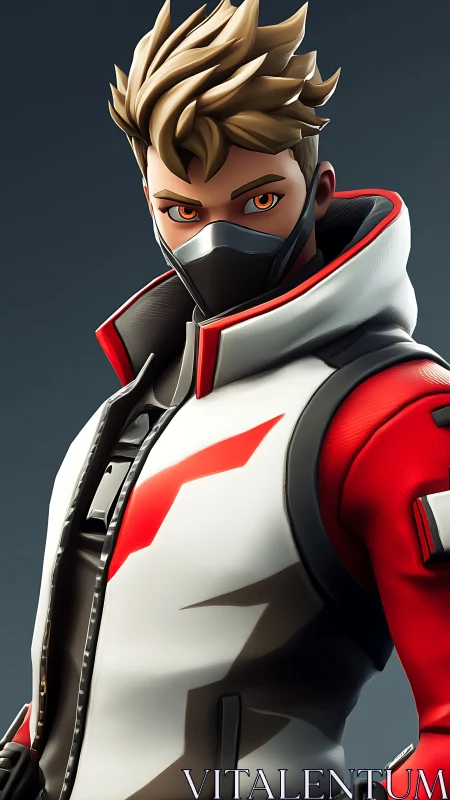 Masked hero stands ready in sleek red and white jacket